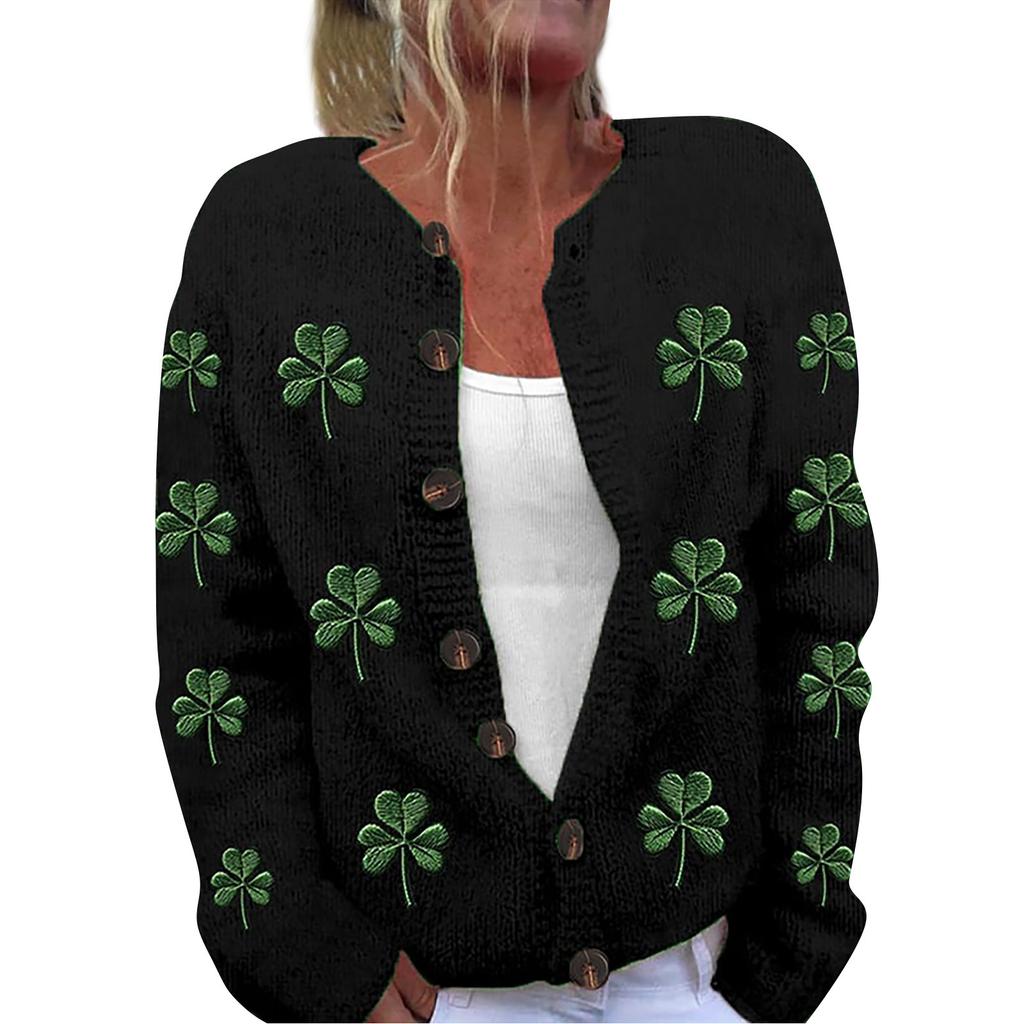 Женская мода ул.. Вязаный кардиган с длинными рукавами и принтом Патрика на пуговицах