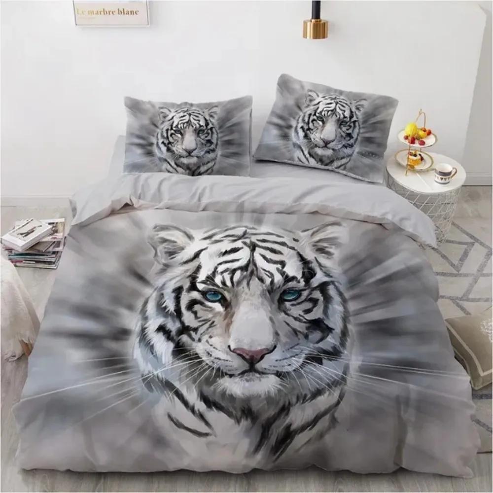 3D Animal Tigers Bedding Set 2/3PCS Soft Microfiber Queen King Twin Size Duvet Cover Set with Pillowcases Teens Boys Bed Linen
