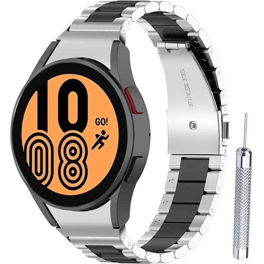 Strap Bracelet for Samsung Galaxy Watch 4/5/6 40/42/43/44/45/46/47mm, Black / Silver
