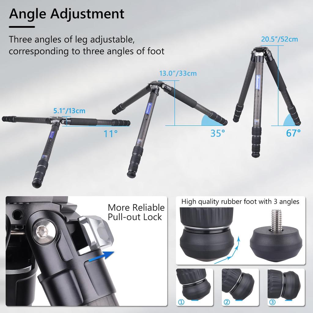 ARTCISE 2024 Design Travel Tripod, супербольшой компактный карбоновый штатив, общая высота 1980 мм, диаметр 40 мм, штатив из углеродного волокна, супервысокая нагрузка