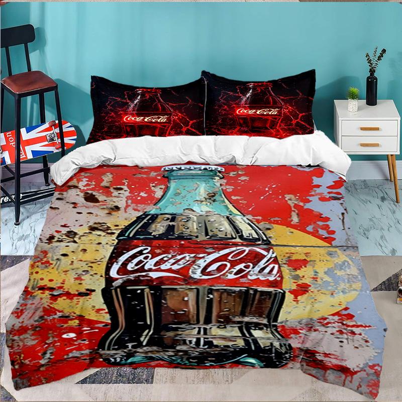 Coca-cola Artwork Design 3PCS Bedding set,Ideal for 1pc Duvet Cover And 2pcs Pillowcases Perfect for Fan gift,Ideal for Bedroom, Dormitory