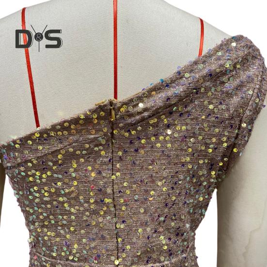 Женское вечернее платье с косым вырезом на одно плечо, без рукавов, с пайетками, с разрезом по низу, облегающее платье для выпускного вечера, летнее вечернее платье макси