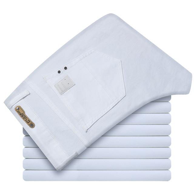 Мужские белые джинсы обычного кроя, деловые джинсовые брюки из эластичного хлопка, мужские брендовые брюки