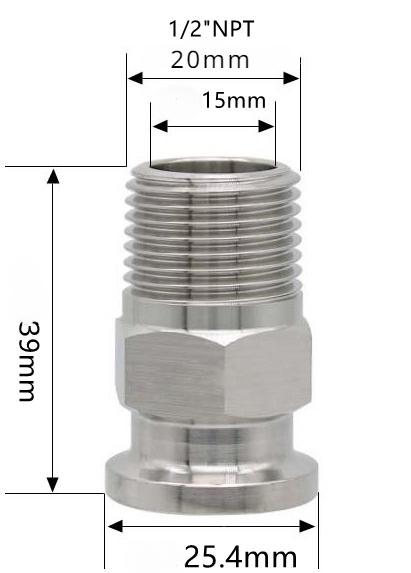Шестигранник 1/4" 3/8" 1/2" 3/4" 1" 1-1/2" 2" NPT Наружная резьба x 0,5" 1,5" 2" Тройной зажим Соединительная труба Фитинг Нержавеющая сталь 304 316L Санитарный