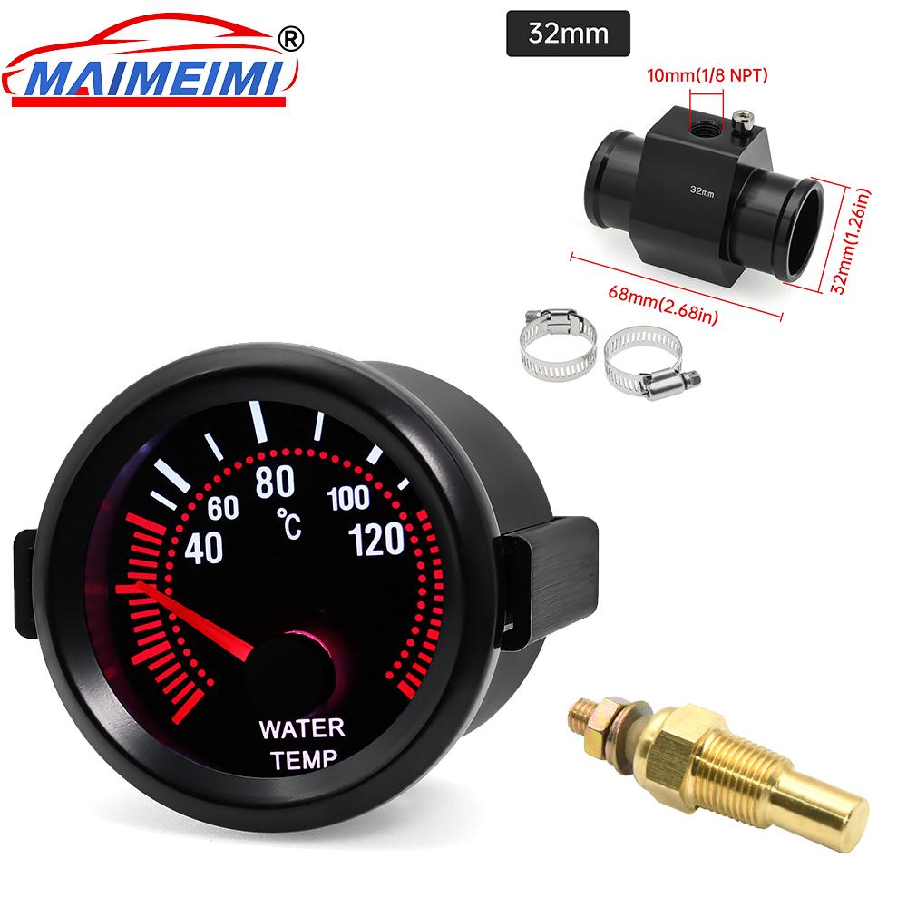 52mm Car Gauge Water Temp Temperature Gauge 40~120 ℃ With White Backight 26-40MM Water Temp Adapter Joint Pipe