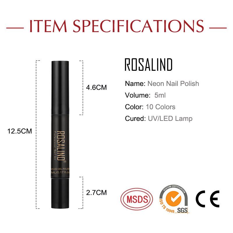 ROSALIND 5ml Neon Nail Gel Shiny Pen Bright For Nail Art Design LED/UV Lamp Base&Top Coat