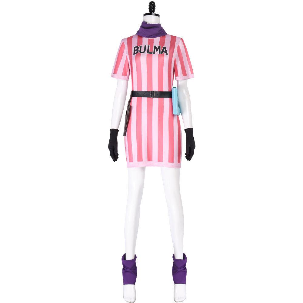 Dragon Ball Bulma Stripe Cosplay Costume for Women, Halloween Comic Con Stage Anime Outfit