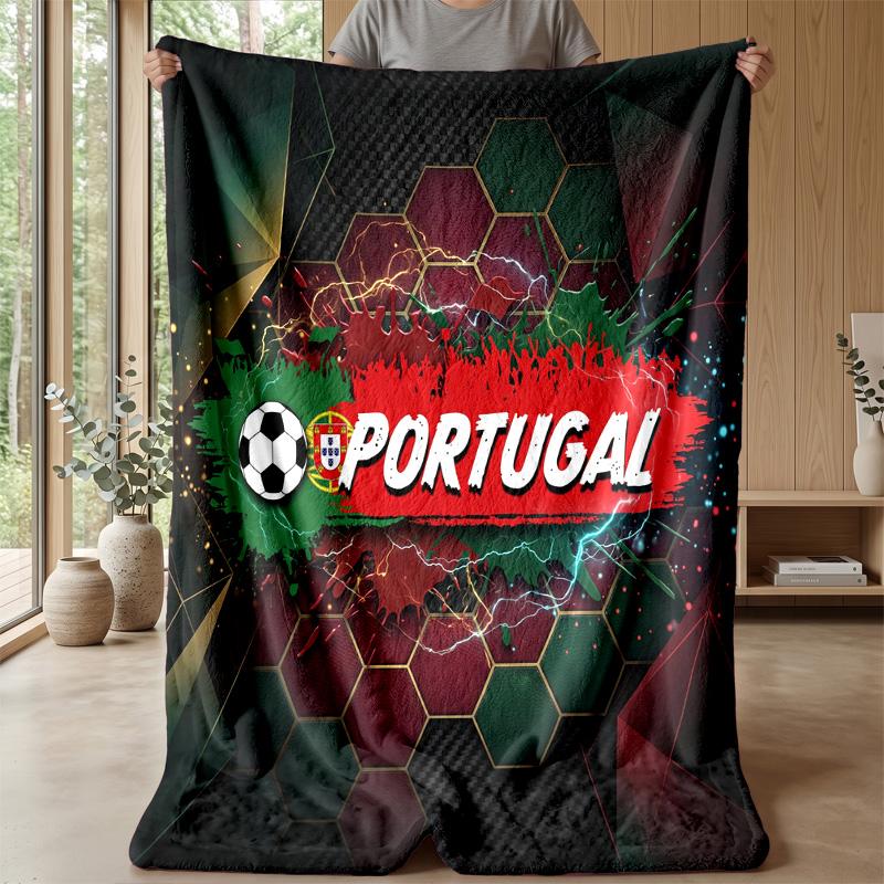 Portugal Football Printed Flannel Blanket Skin Friendly Warm Decorative Throw for Indoor Couch Bed Daily Use