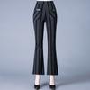 Винтажные осенне-зимние расклешенные брюки Новые женские карманные полосатые клетчатые эластичные с высокой талией Модные универсальные брюки