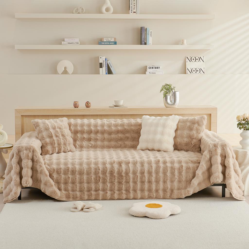 Зимнее мягкое и удобное плюшевое полотенце для дивана с кроликом и пузырьками, простое современное однотонное универсальное полотенце для дивана