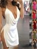 Sexy Elegant Dress Wrap Deep V Neck Backless Side Slit Bodycon Dress Women Spaghetti Strap Halter Slim Dress Club Party Vestidos