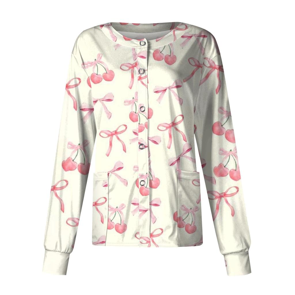 Женский повседневный однобортный кардиган с длинным рукавом и принтом в виде банта