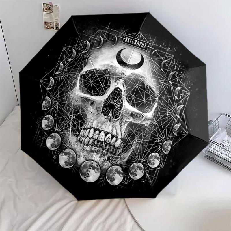 1Pc Skulls Automatic Umbrella - Suitable Travel Outdoor Portable Umbrella Birthday Gift Daily Essentials