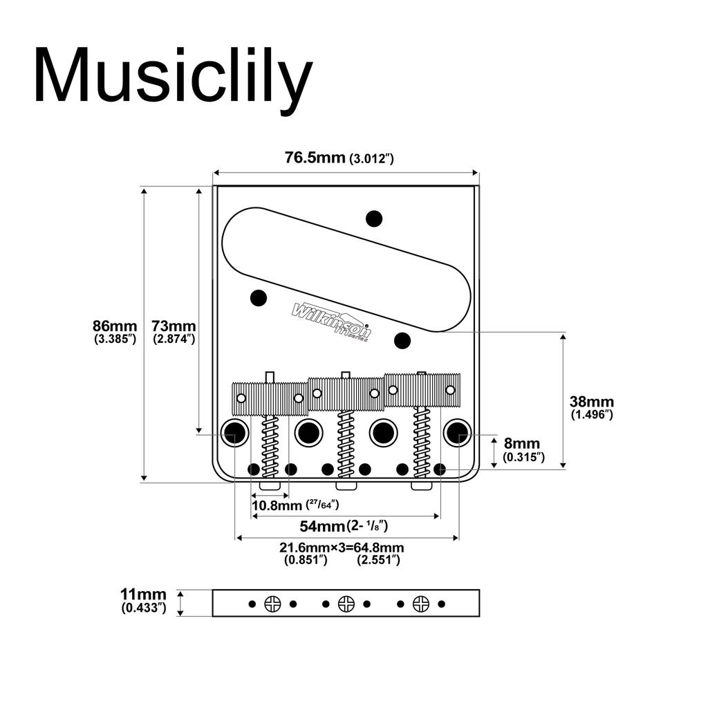 Бридж Wilkinson WOT01T для Telecaster с регулировкой мензуры, винтовыми седлами для TL электрогитары, 3-позиционный, золото, 10,8 мм,
