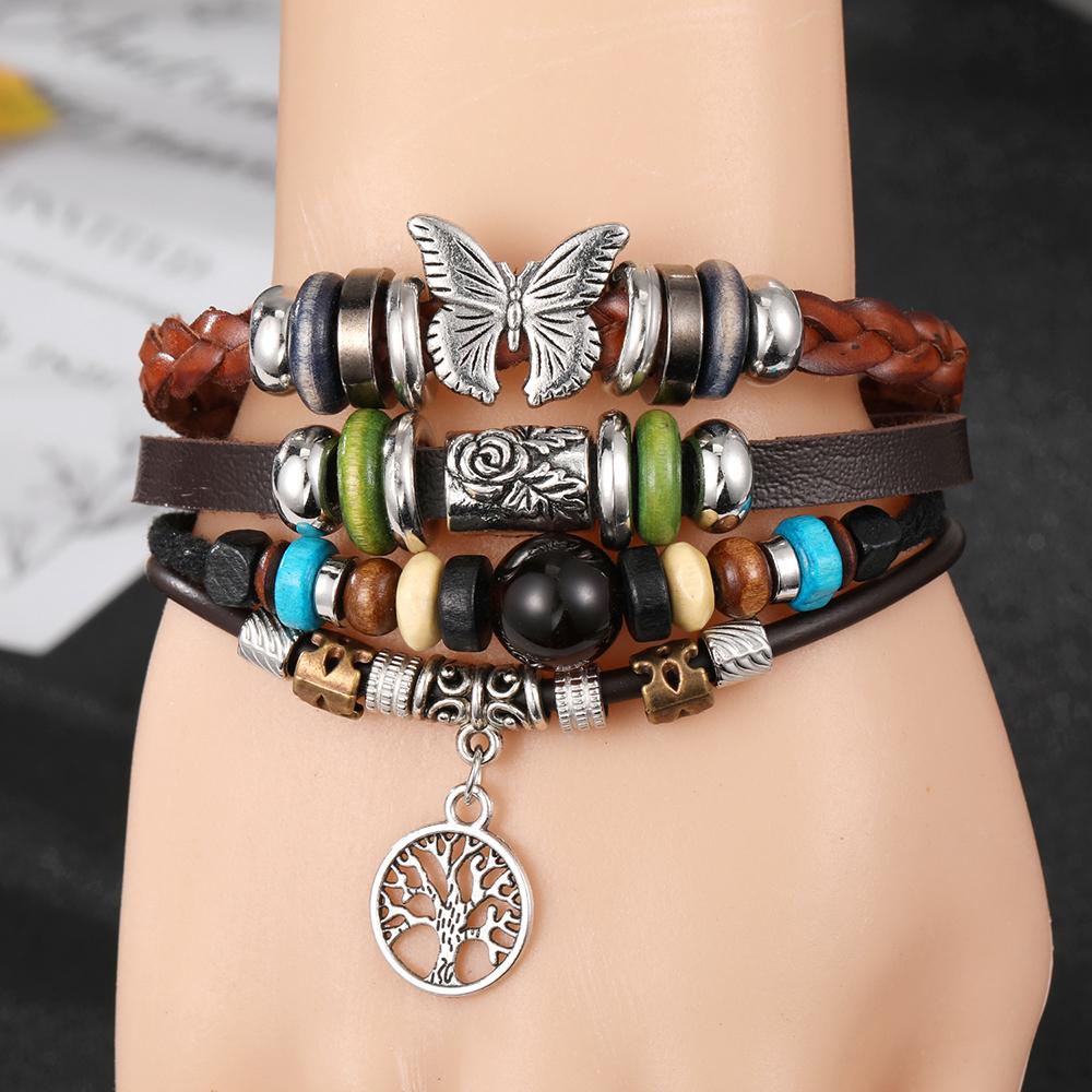 Винтажные кожаные тканые многослойные браслеты в этническом стиле в стиле бохо Эффектные украшения для женщин и мужчин