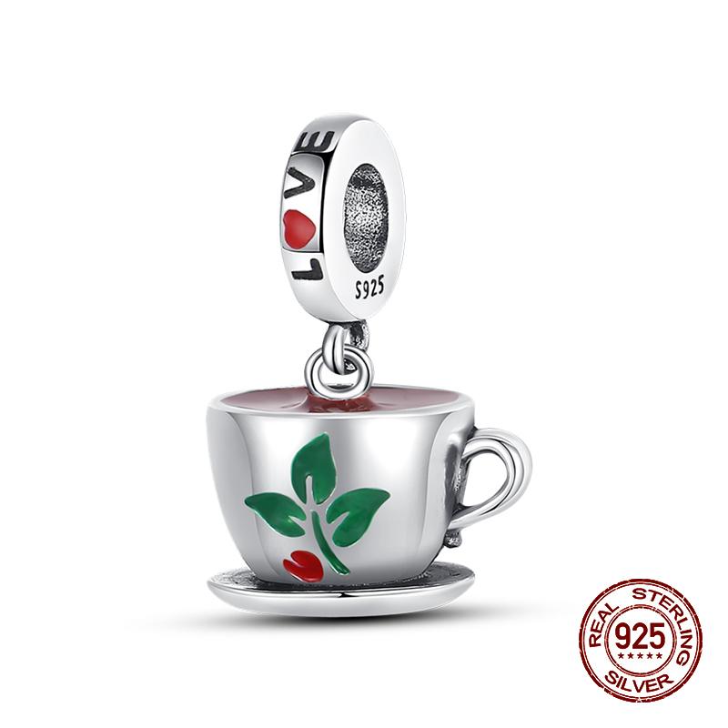 Real 925 Sterling Silver Chocolate Pizza Cake Fries Food Charms Beads Fit 925 Original Bracelets DIY Cute Jewelry Gifts