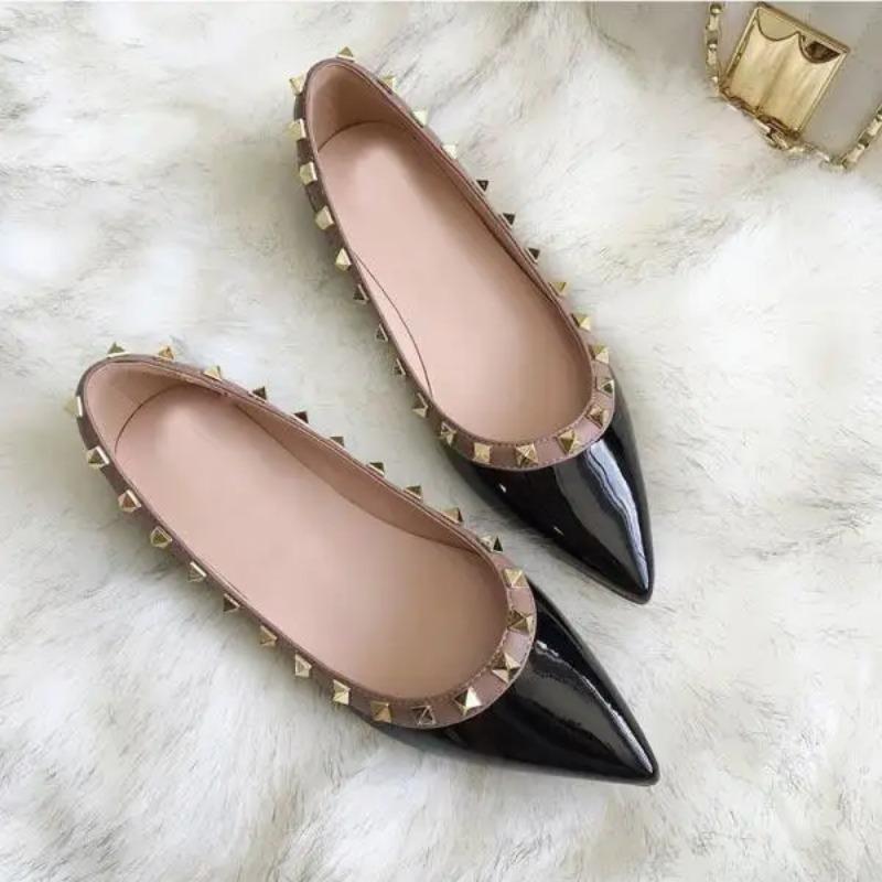 Flats Shallow Mouth Shoes Woman Flats Pointed Toe Modis Soft Rivets Studs Dress Ballerinas Fashion Shallow Mouth Korean Shoes