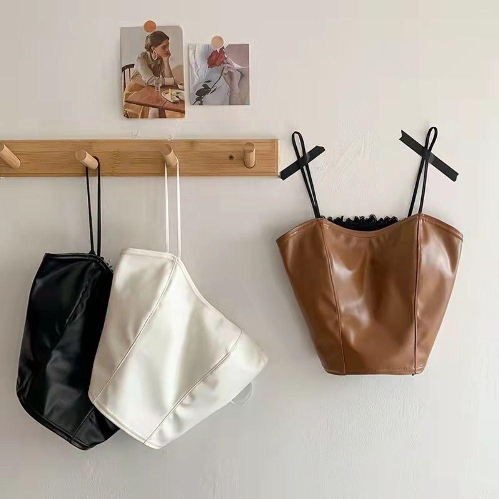 Женский топ-бюстгальтер из ПУ Camisoles Bralette Тонкая бретелька Бюстгальтер Соблазнительный и невинный Топ-майка Девочки