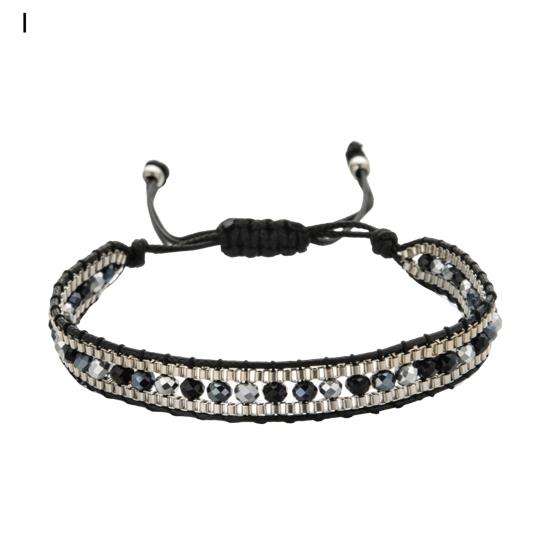 Women Bracelet Adjustable Braided Rope Faux Crystal Vintage Ethnic Style Hollow Out Wrist
