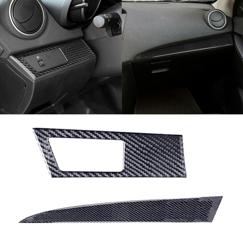 2Pcs Car Interior Dashboard Panel Covers Trims Frames LHD Fit for Mazda 3 2010 2011 2012 2013 Black Carbon Fiber