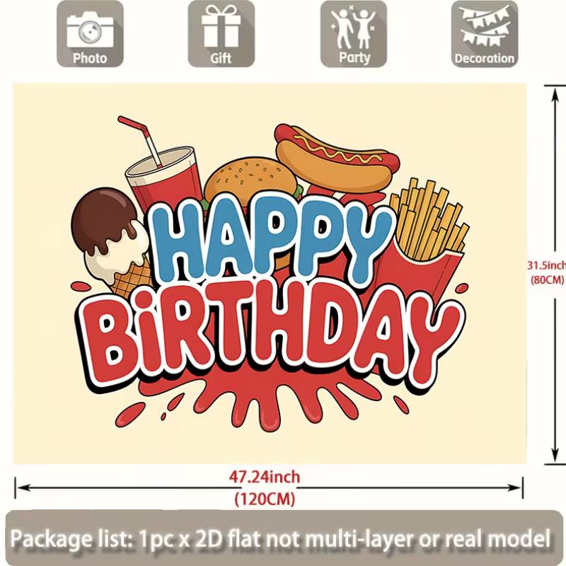 2D Fast Food Happy Birthday Backdrop Kids Party Background