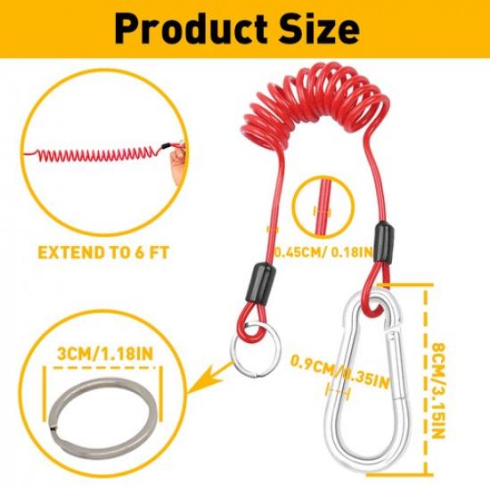 Universal 6" Coiled Breakaway Cable Red Fits for Trailer Boat RV w/ Snap Ring US