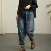 Женские рваные джинсы с эластичной резинкой на талии, свободные широкие брюки, прямые джинсовые брюки с большими карманами