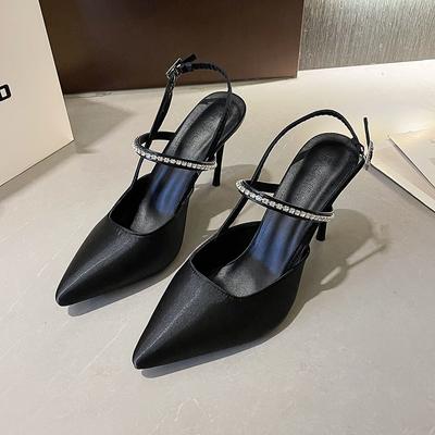 Модные блестящие туфли на высоком каблуке с открытой пяткой серебристые женские туфли-лодочки с металлическим кристаллом босоножки с острым носком туфли на шпильке туфли на выпускной вечер женские