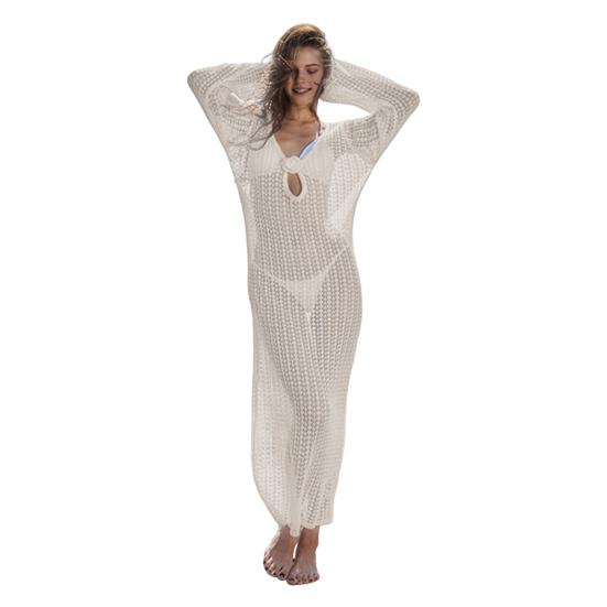 Женское пляжное платье с открытой спиной, трикотажным принтом, шнуровкой на бретелях, V-образным вырезом, свободным халатом, длинным рукавом, защитой от солнца, женским купальником-бикини, пляжной одеждой