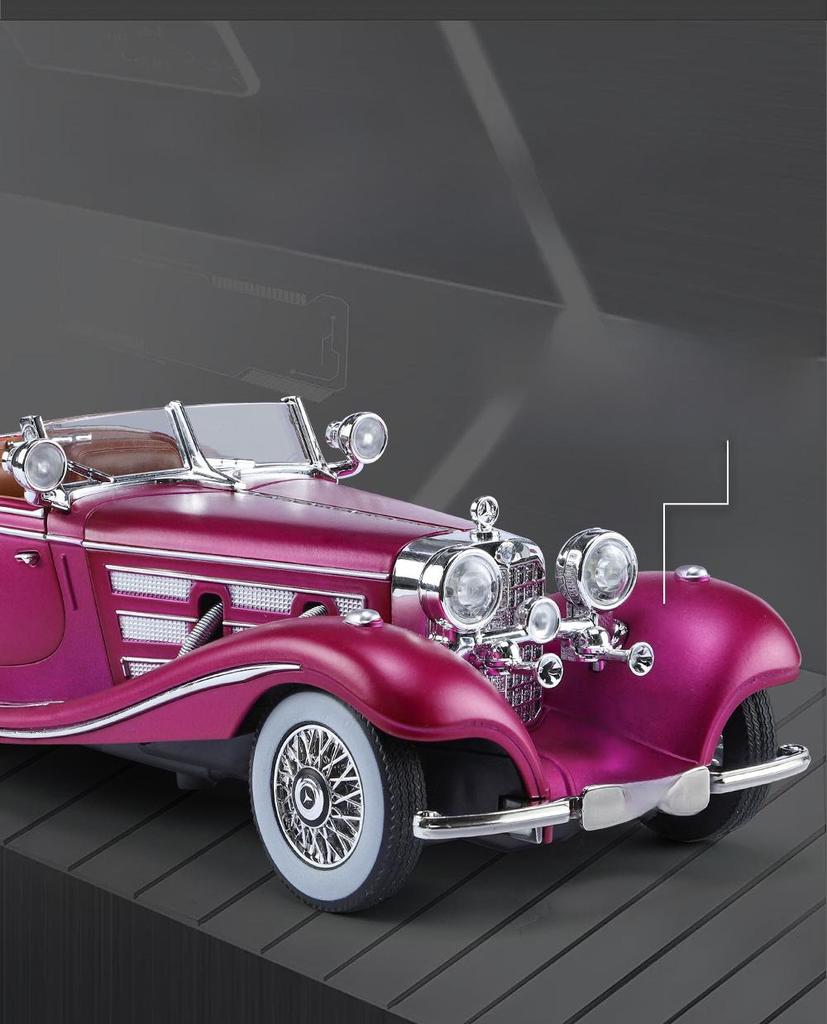 1/24 Mercedes-Benz 500K Модель автомобиля из легкого сплава со звуком и светом: Классический ретро-украшение с откидной крышкой, подарочная коробка к празднику середины осени