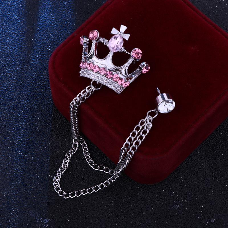 Crystal Men Brooch Pin Crown Fashion Collar Pins Suit Lapel Wedding Gift Jewelry Cross Chain