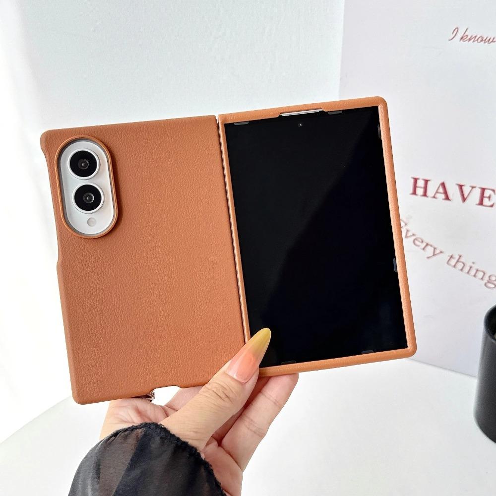 Aluminum Alloy Lens Plain Leather Case For Samsung Galaxy Z Fold 8(wide) 5G Luxury Business Mobile Phone Cover with Front Bumper