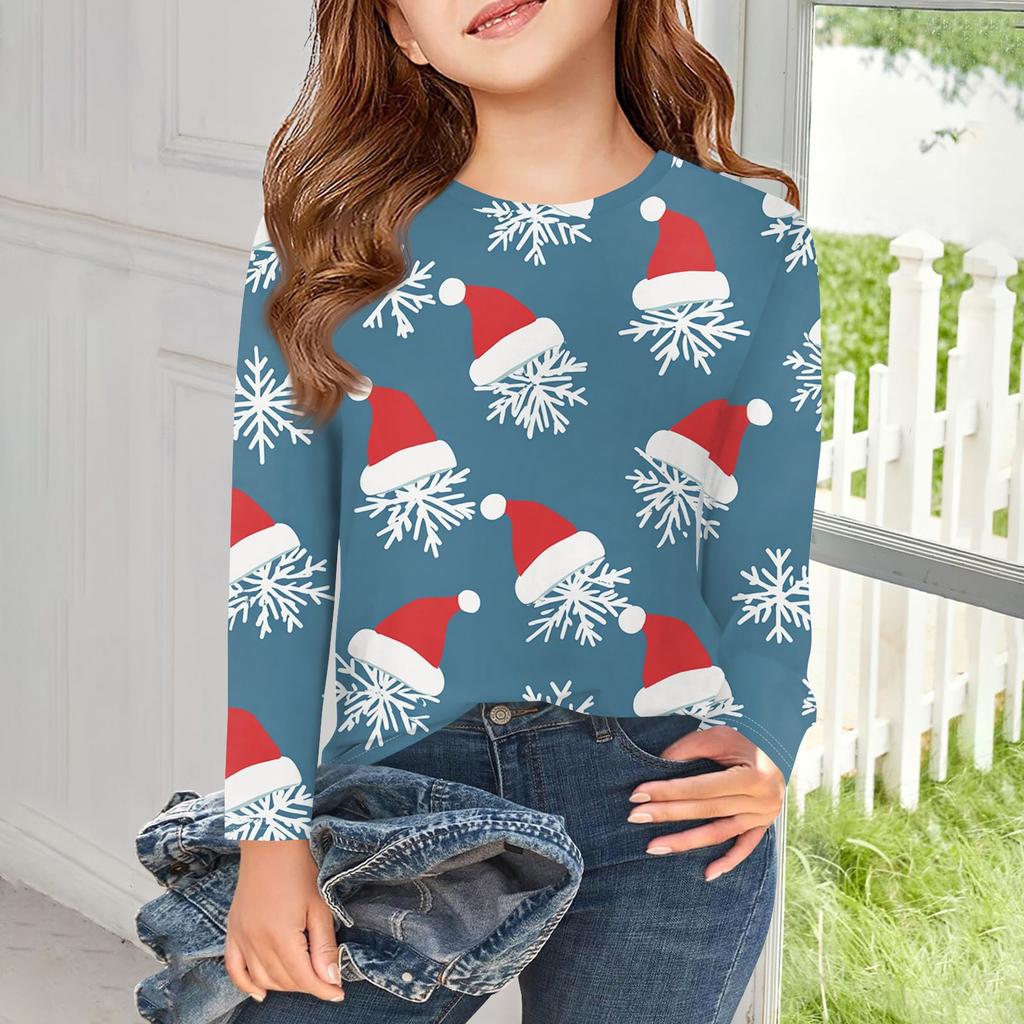 Футболки с длинным рукавом для девочек, детские осенние топы с круглым вырезом, базовые футболки с винтажным графическим принтом, топы для детей 5–14 лет