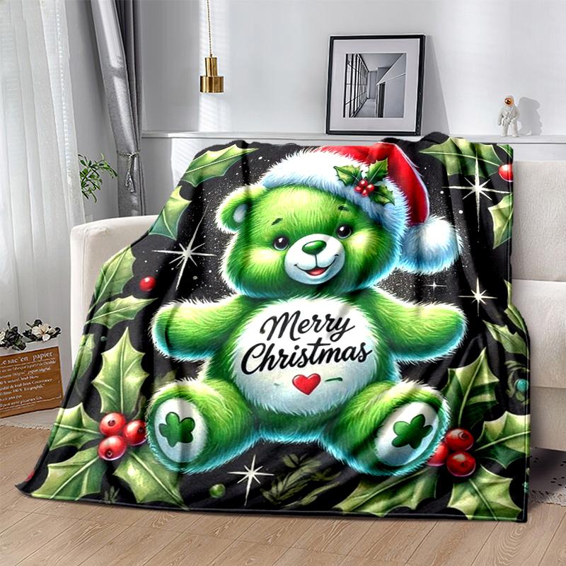 1Pc Christmas Green Teddy Bear Blanket Soft And Comfortable Casual Warm Camping Travel Christmas Halloween Gift M29218