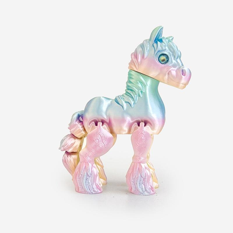 3D-печатная игрушка Радужный конь Симулированная статуэтка Милый знак зодиака Конь Сочлененный хвост Подвижная фигурка Декор для офиса Новогодний подарок