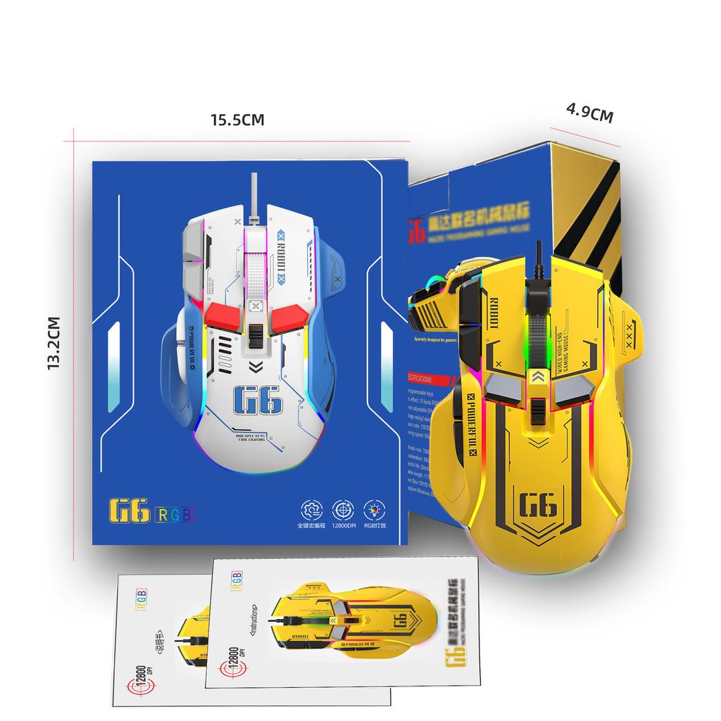 10 Key Wired Gaming E-sports Mouse Macro Programming, 13 RGB Lighting Modes, 6-speed 12800dpi