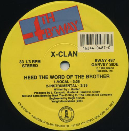 12-дюймовая пластинка XCLAN Heed The Word Of The Brother Rais BWAY487 4-й Бродвей 1989 г. US Rap HipHopRB Б/у