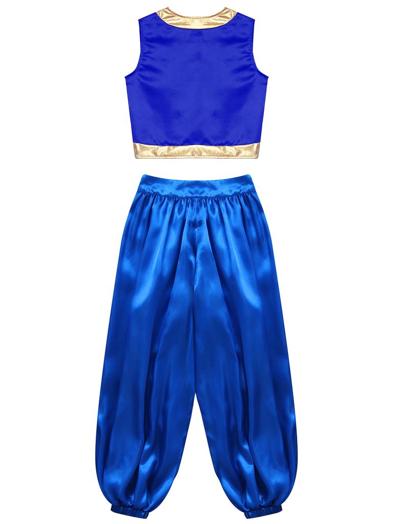 2 шт. Детский костюм для косплея на Хэллоуин, костюм игрового персонажа, арабский костюм, свободный жилет с широкими атласными шароварами, комплект, костюм для переодевания