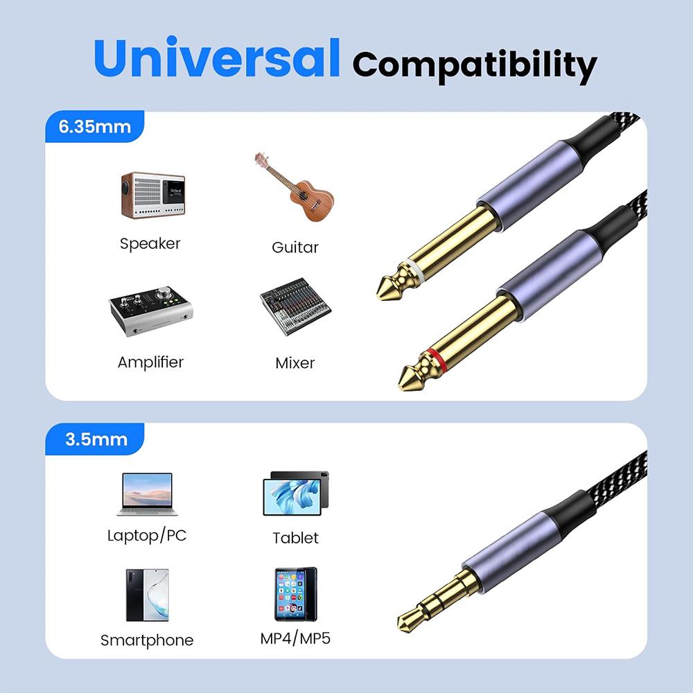 Factory Customized High Quality 24K Gold Plated Metal Conn Plug Twin Stereo 6.35Mm 1/4 Inch Trs Instrument Guitar Cable
