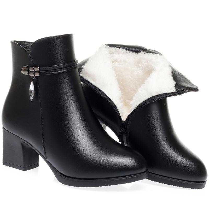 Модные осенне-зимние короткие ботинки женские ботинки на толстом каблуке из мягкой кожи теплые ботильоны на среднем каблуке из бархатистой кожи хлопковая обувь