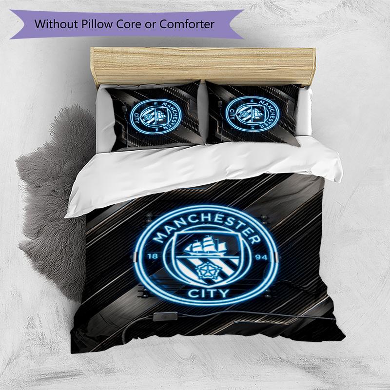 Manchester City Pattern Printed 3PCS Bedding Set Soft Skin-Friendly Washable Duvet Cover & Pillowcases Set All Season Bedroom