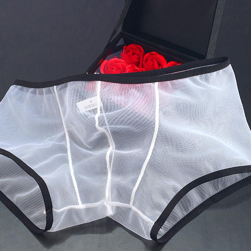 Men Transparent Low Rise Quick-Dry Boxer Briefs Ultra-thin See Through Mesh Men Underpants Sexy