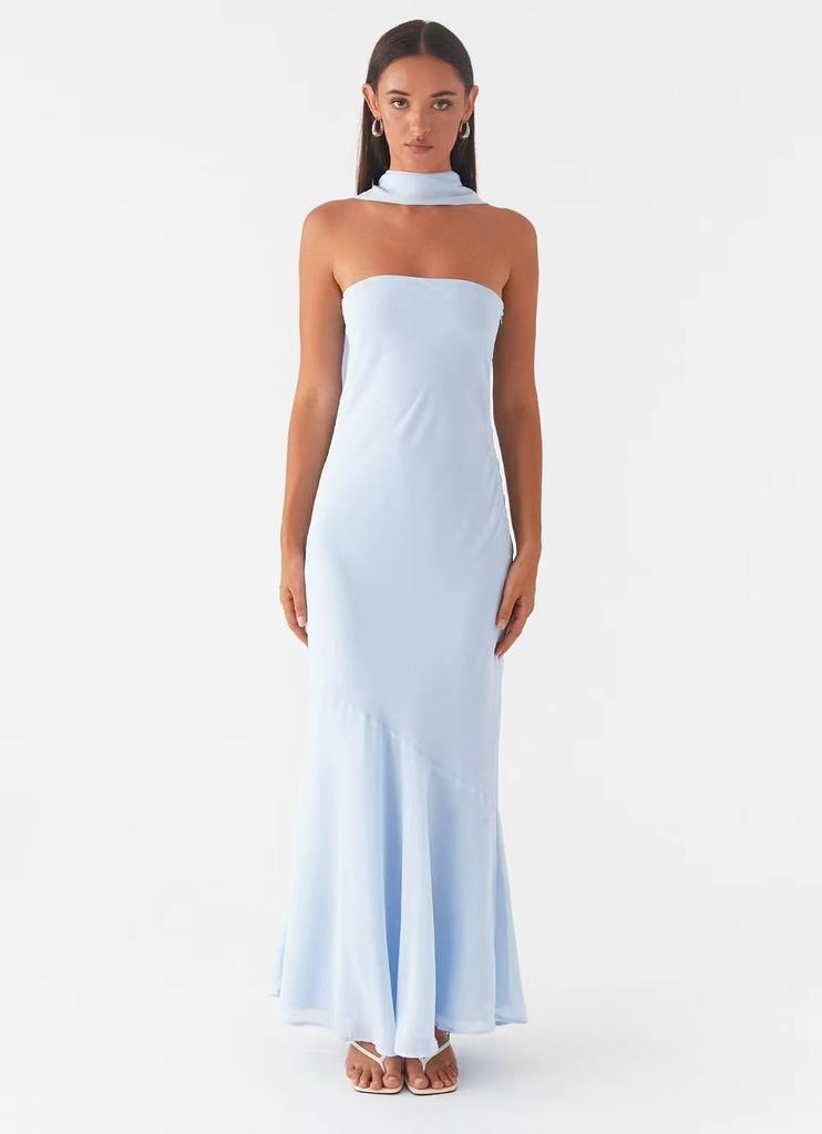 French Floral Chiffon Maxi Dress With Zipper For Summer Beach Vacation