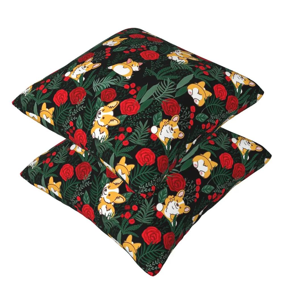 Corgi Dog In Garden 2 Pcs Square Pillowcase Pillow Cover Cushion Decor Comfort Throw Pillow For Home Living Room