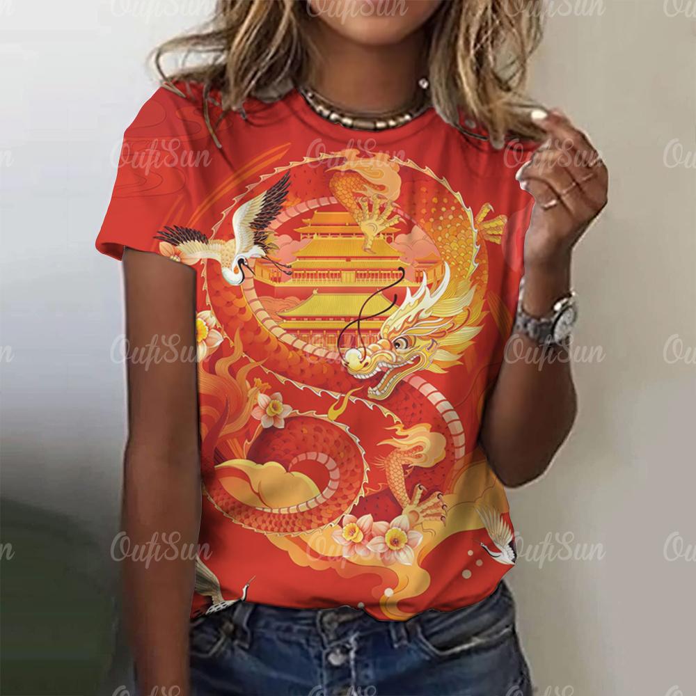 Женская футболка с драконом, модная футболка с 3D-принтом, анималистичный узор, короткие рукава, свободные уличные футболки, летние повседневные женские топы