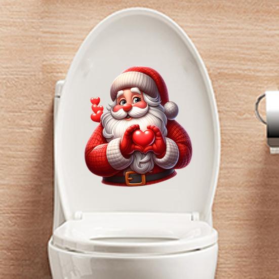 Christmas Toilet Sticker Removable Waterproof Self-adhesive Santa Claus Snowman Elf Gnome Bathroom Wall Toilet Seat Lid Decoration Decal