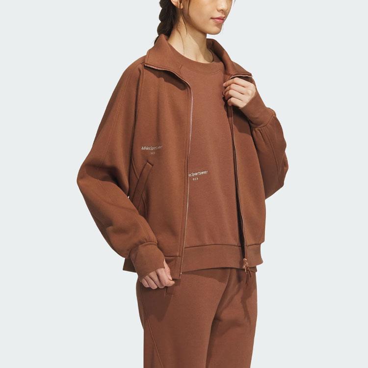 adidas Маленькая флисовая куртка с логотипом на молнии, женская верхняя одежда, коричневая IX6794
