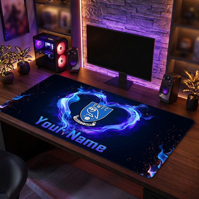 Sheffield Wednesday FC Custom Large Mouse Pad, Personalized Name Text Print, Football Logo Non‑Slip Desk Mat Gaming Gift