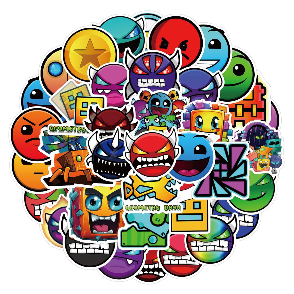 50 Новых Наклеек Geometry Dash Geometric Sprint для Мотоцикла, Гитары, Чемодана, Водостойкие, Премиум, Прочные