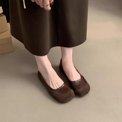 Ретро-туфли с круглым носком и неглубоким горлом, женские, весна и осень, новая корейская версия, французский вечерний бриз, плоская подошва, одна педаль, повседневные, Doudou sho